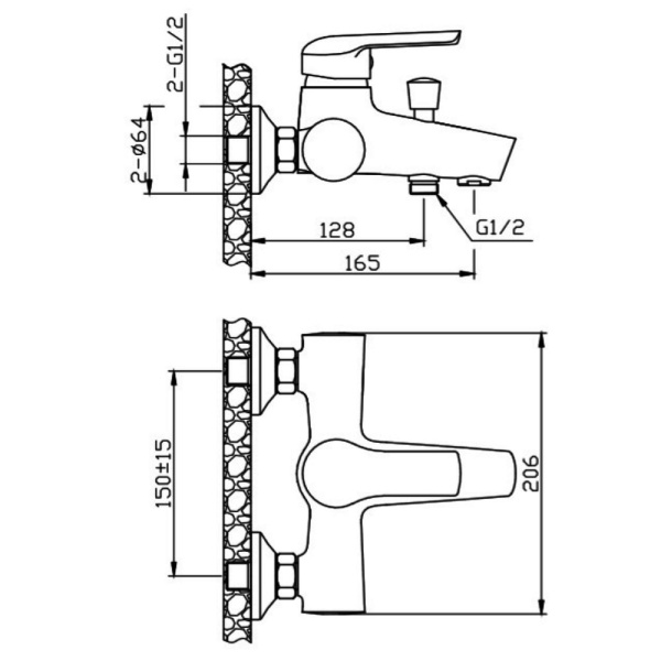 Смеситель для ванны однорычажный Orange Tony M54-100cr хром